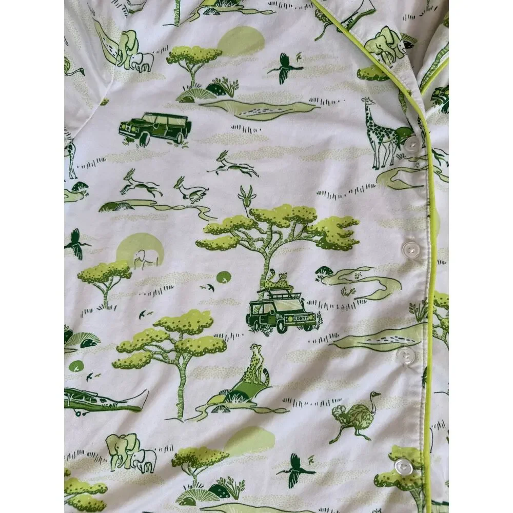 Kate Spade Safari Toile Pajama Set Shorts Green White Size XL XLarge Lightweight